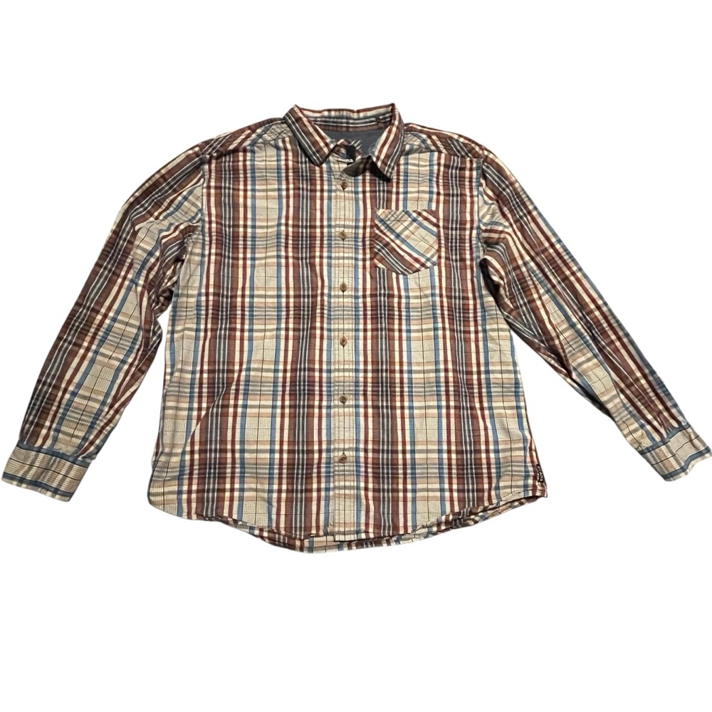 Prana Men's Plaid Long Blue,Red, Brown Sleeve Shirt XXL